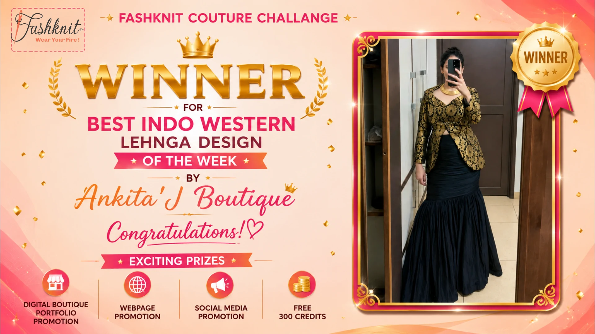 Winner banner: Ankita’J Boutique, Best Indo Western Lehenga Design of the Week, August 2026