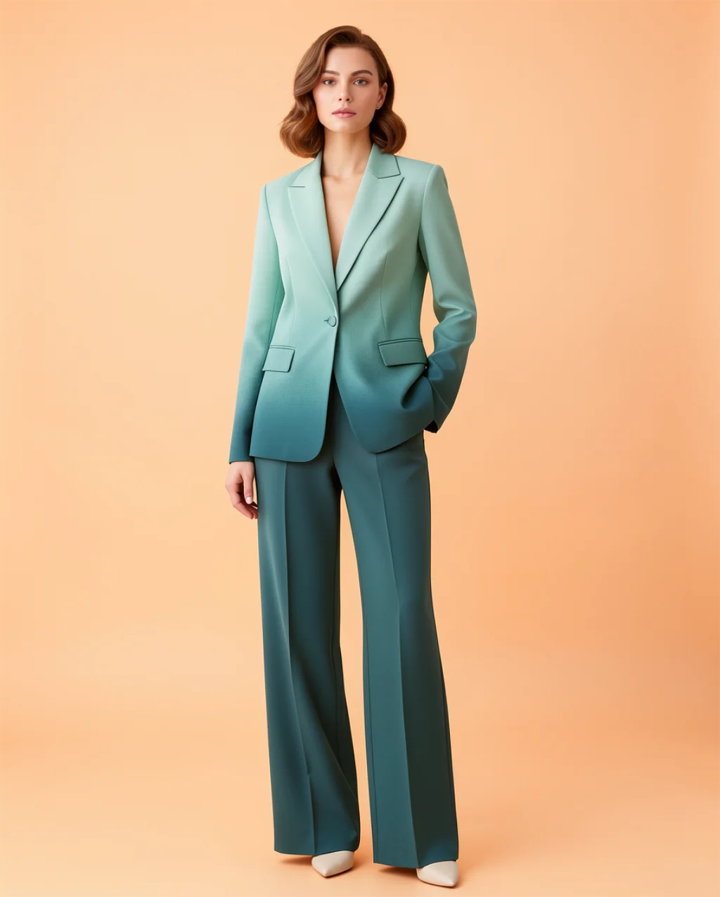 High-end professional AI model shoot of the designer suit